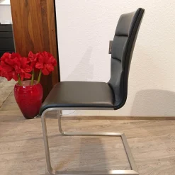 3er-Set Stuhl Lynn Bezug Leder Donna Schwarz Gestell Edelstahl Gebürstet