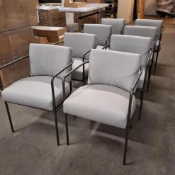 8er-Set Stuhl Mine Café Stoff Ginostra 94 Grau Geflecht PVC Schwarz Rahmen Edelstahl Gunmeta Schwarz