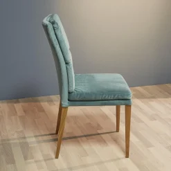 2er-Set Stuhl Mit Bank Stoff Trivisio Lugano Skyblue Gestell Eiche Bianco Geölt