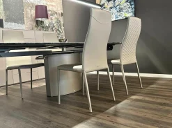 4er-Set Stuhl Norma Couture H Beige 951 Castoro mit Leder bezogen