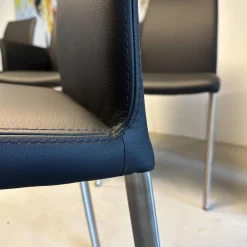 6er-Set Stuhl Oscar Leder Nature Smog Toledo Nero Schwarz Ovalruhr Fuß Edelstahl Matt