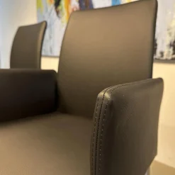 6er-Set Stuhl Oscar Leder Nature Smog Toledo Nero Schwarz Ovalruhr Fuß Edelstahl Matt