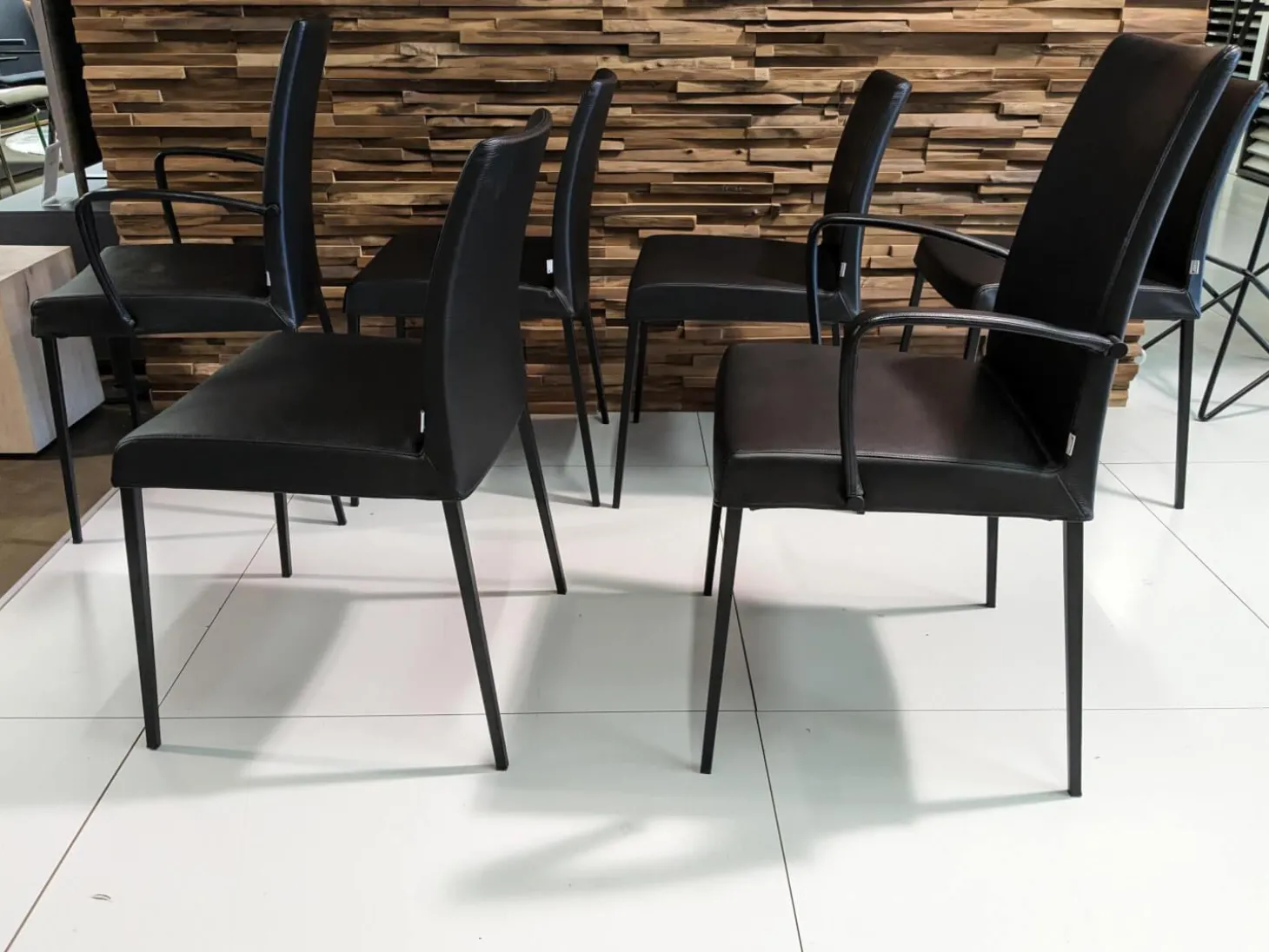 6er-Set Stuhl Perla Leder Celia Nero