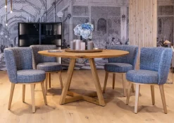 4er-Set Stuhl Polo Cocktail Stoff Taylor 1771-151 Blau Gestell Eiche Massiv