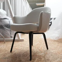 6er-Set Stuhl Saarinen Kollektion Relax Bezug Stoff Dream 201DR Ivory Creme Stuhlbeine Eiche Ebenholz Gebeizt