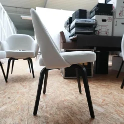 6er-Set Stuhl Saarinen Kollektion Relax Bezug Stoff Dream 201DR Ivory Creme Stuhlbeine Eiche Ebenholz Gebeizt