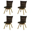 4er-Set Stuhl Sion Stoff Vintage Veloursoptik Anthrazit Gestell Eiche Massiv Lackiert