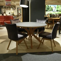 4er-Set Stuhl Sion Stoff Vintage Veloursoptik Anthrazit Gestell Eiche Massiv Lackiert