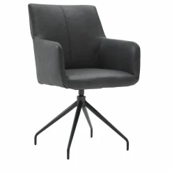 6er-Set Stuhl Stoff Colorado Leder Barca Anthrazit Kontrastnaht Schwarz