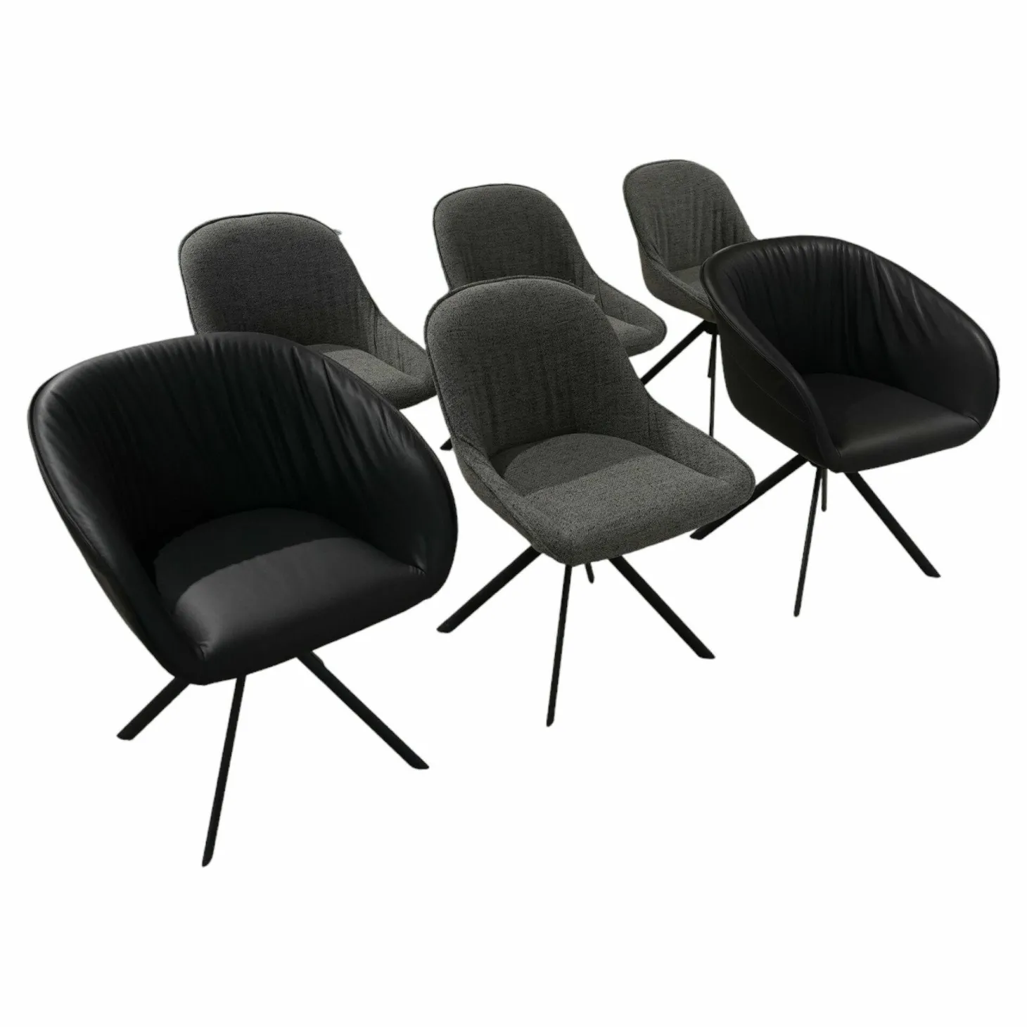 5er-Set Stuhl Trevio Leder Schwarz Stoff Grau Drehgestell Metall Schwarz