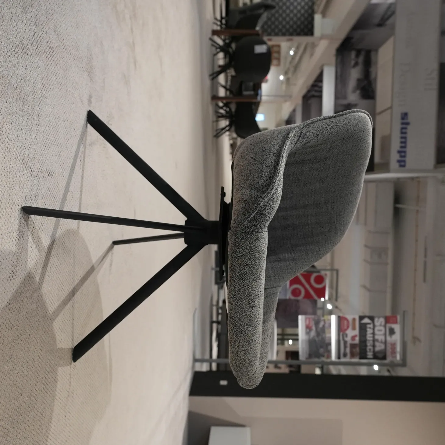 5er-Set Stuhl Trevio Leder Schwarz Stoff Grau Drehgestell Metall Schwarz