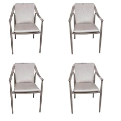 4er-Set Stuhl Vanda Stoff Seidengrau Gestell Aluminium Anthrazit