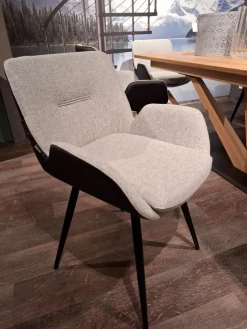 4er-Set Stuhl Vgalvino Außen Leder Schwarz Innen Loden Grauweiß mit Bank