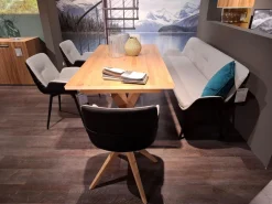 4er-Set Stuhl Vgalvino Außen Leder Schwarz Innen Loden Grauweiß mit Bank