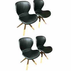 4er-Set Stuhl Wodan Leder Colorado Schwarz Rückseite Stoff Grau Füße Asteiche