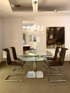 4er-Set Stuhlgruppe B 20 I Leder Schwarzbraun Geflecht Schwarzbraun Gestell Verchromt