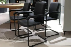 4er-Set Stuhlgruppe D14 Leder PG I Schwarz Gestell Stahlrohr Schwarz Pulverbeschichtet