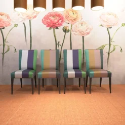 4er-Set Stuhlgruppe Lea Stoff Saarika Azure Buche Anthrazit