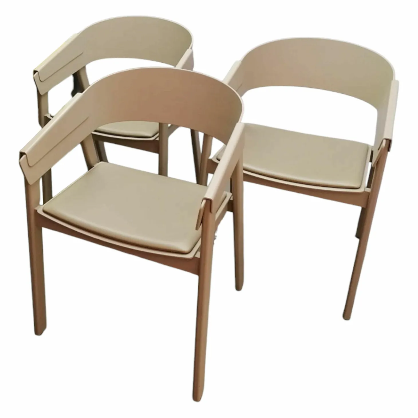 3er-Set Stuhlset Cover Armchair Refine Leder Stone Graubeige Gestell Lackierte Buche