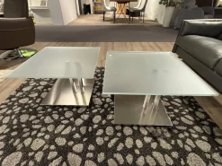 2er-Set Tisch K 525 Doppio Optiwhite Glas ESG Nanostruktur Unlackiert Säule Und Fuß Edelstahl Geschliffen