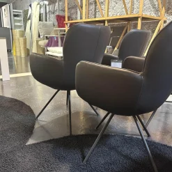 6er-Set Vierfußstuhl Leder Polo 1045 Schwarz Gestell Schwarz Drehbar Inklusive Filzgleiter