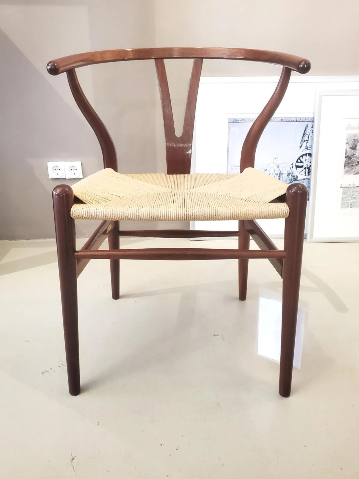 6er-Set Y-Stuhl Ltd. Edition Mahagoni Schleiflack Natur Geflecht