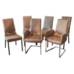 6er-Stuhl Set WK 700 Leder Dakar Classic Greystone Gestell Edelstahl Quadratrohr