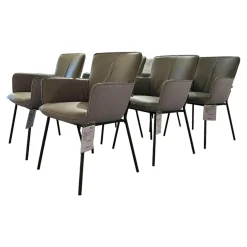 6er-Stuhlset K-Stu 655 + RSA-Stu 655 Koprus In Leder 38.101 Steingrau Rückenschale In Stoff 28.101 Signalgrau/Taubenblau Meliert Gestell Vierfuß Rundrohr Stahl Glatt Pulverbeschichtet Seidenmatt Umbragrau