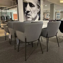 6er-Stuhlset K-Stu 655 + RSA-Stu 655 Koprus In Leder 38.101 Steingrau Rückenschale In Stoff 28.101 Signalgrau/Taubenblau Meliert Gestell Vierfuß Rundrohr Stahl Glatt Pulverbeschichtet Seidenmatt Umbragrau