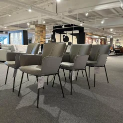 6er-Stuhlset K-Stu 655 + RSA-Stu 655 Koprus In Leder 38.101 Steingrau Rückenschale In Stoff 28.101 Signalgrau/Taubenblau Meliert Gestell Vierfuß Rundrohr Stahl Glatt Pulverbeschichtet Seidenmatt Umbragrau