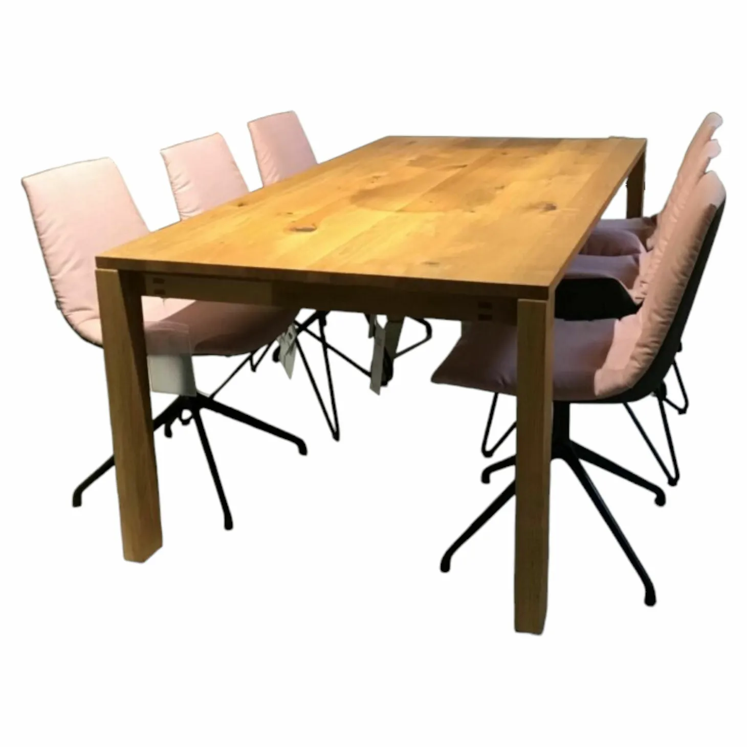 6er-Stuhlset Lui Außen Leder Anthrazit Innen Stoff Canvas Rose