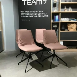 6er-Stuhlset Lui Außen Leder Anthrazit Innen Stoff Canvas Rose