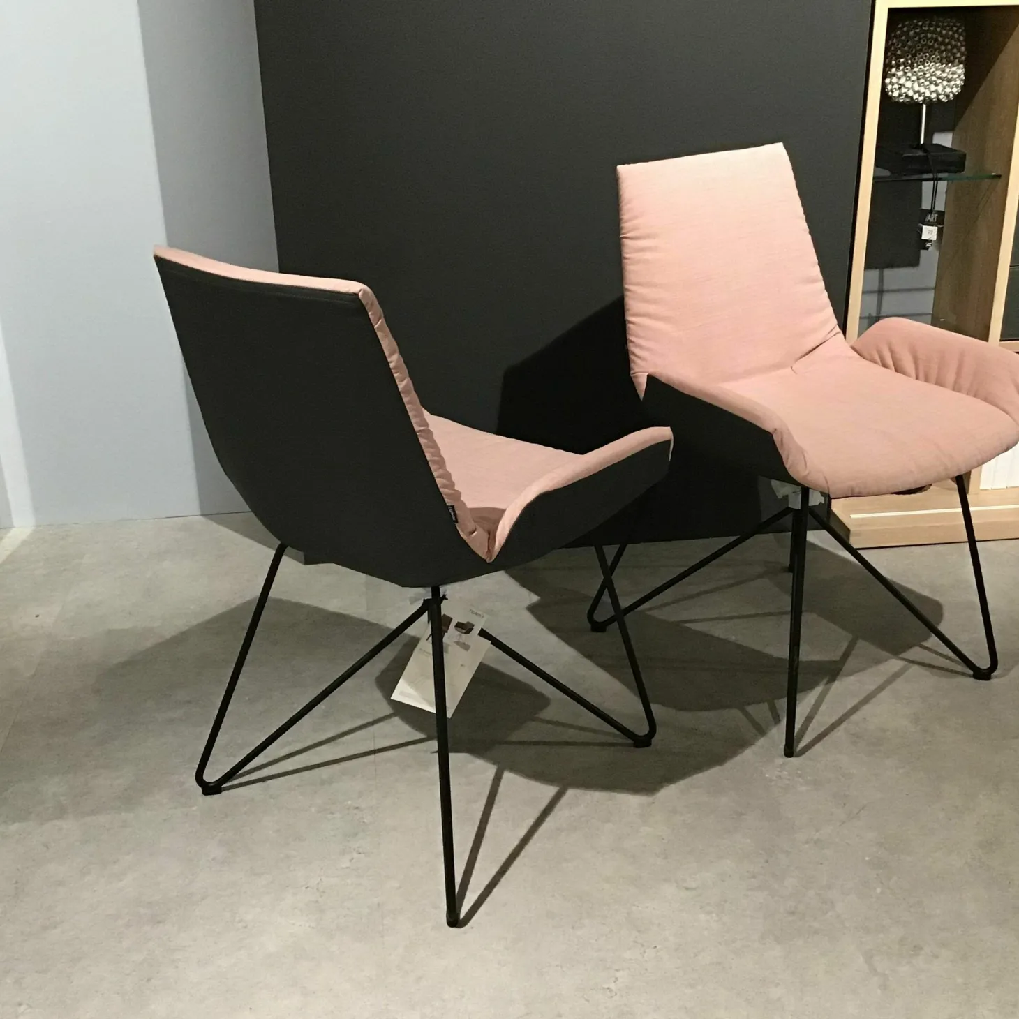 6er-Stuhlset Lui Außen Leder Anthrazit Innen Stoff Canvas Rose