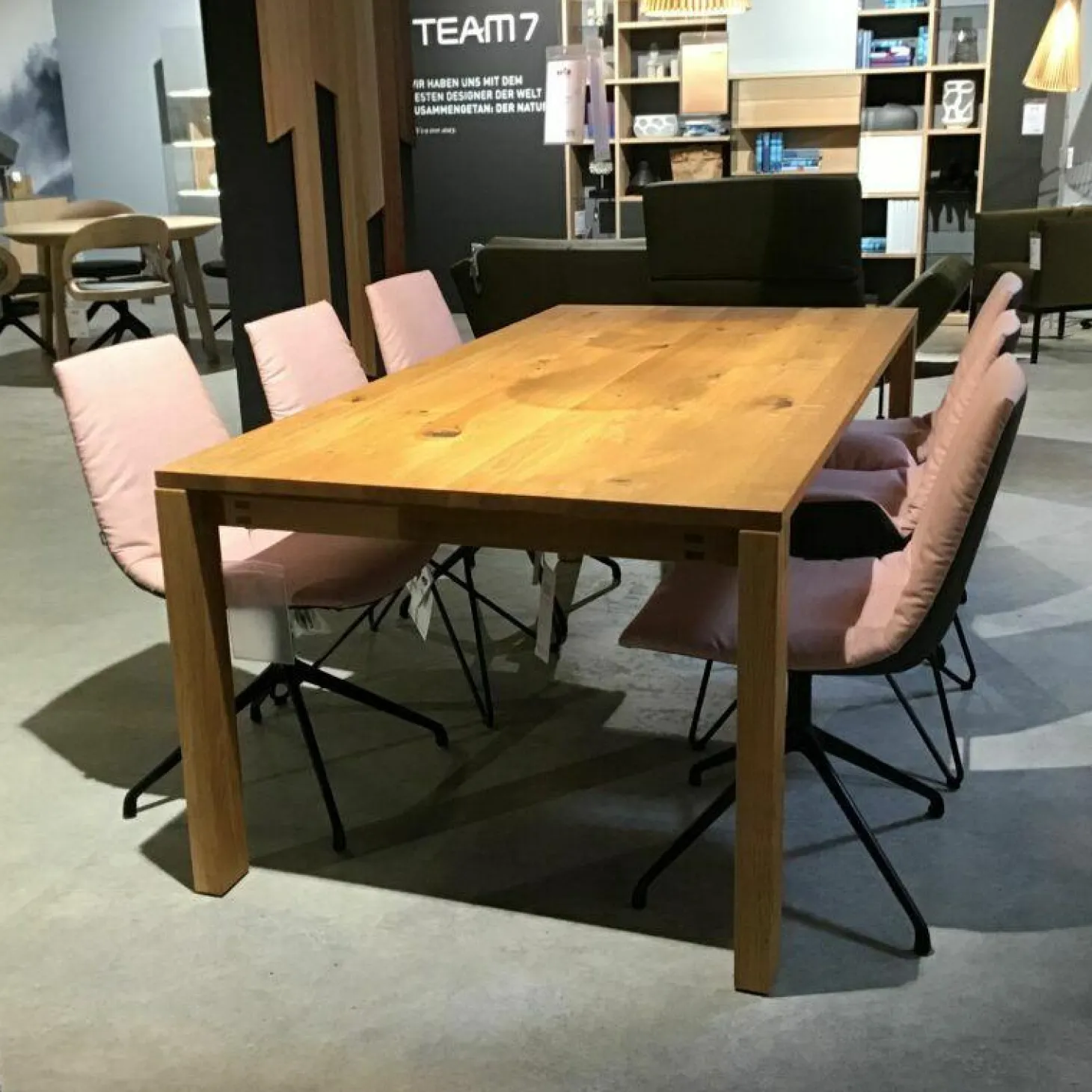 6er-Stuhlset Lui Außen Leder Anthrazit Innen Stoff Canvas Rose