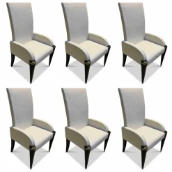 6er-Stuhlset Ouvertüre Stoff Creme Matt Füße Schwarz Lackiert