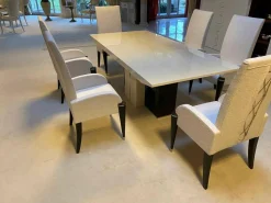 6er-Stuhlset Ouvertüre Stoff Creme Matt Füße Schwarz Lackiert