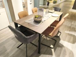 Essgruppe 434017 Sessel Stoff 746 Storm Grey Grau Stuhl Stoff 749 Cognac Braun Tisch Eiche Havanna Nachbildung Füße Schwarz