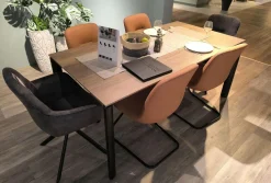 Essgruppe 434017 Sessel Stoff 746 Storm Grey Grau Stuhl Stoff 749 Cognac Braun Tisch Eiche Havanna Nachbildung Füße Schwarz