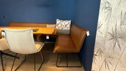 Essgruppe 3 Stühle Und Eckbank Mason Leder Rawhide Cognac Braun Und Stoff Lisboa 5 Beige Gestell Schwarz, inkl. Tisch