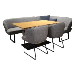 Essgruppe 5503 Tischplatte Asteiche Bianco Furniert Stoff Niagara Blue Blau