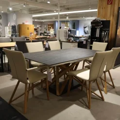 Essgruppe Aiden Und Acos Eiche Massiv Natur Gewachst Leder Genua Ivory Creme