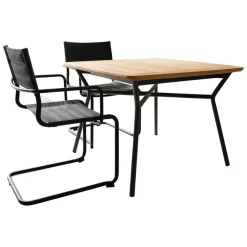 Essgruppe Denia Platte Belattung Teak Gestell Grau-Metallic Inklusive 2 Sessel Sosta Bespannung Batyline Anthrazit