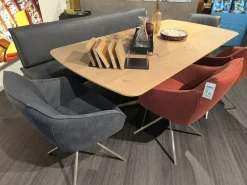 Essgruppe Dining System Leder A India Omega Grau Und Leder A India Chili Rot Tisch Wildeiche Bianco Furniert Fuß Metall