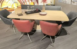 Essgruppe Dining System Leder A India Omega Grau Und Leder A India Chili Rot Tisch Wildeiche Bianco Furniert Fuß Metall