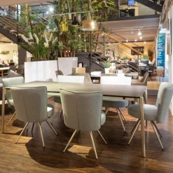 Essgruppe Esstisch Mio LS 010417 Platte Keramik Basalto Grau Gestell Edellstahloptik Mit 6 Stühlen Leva Bezug Soff Alicante Türkis