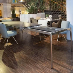 Essgruppe Esstisch Mio LS 010417 Platte Keramik Basalto Grau Gestell Edellstahloptik Mit 6 Stühlen Leva Bezug Soff Alicante Türkis