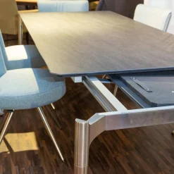 Essgruppe Esstisch Mio LS 010417 Platte Keramik Basalto Grau Gestell Edellstahloptik Mit 6 Stühlen Leva Bezug Soff Alicante Türkis