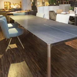 Essgruppe Esstisch Mio LS 010417 Platte Keramik Basalto Grau Gestell Edellstahloptik Mit 6 Stühlen Leva Bezug Soff Alicante Türkis