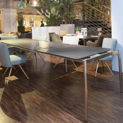 Essgruppe Esstisch Mio LS 010417 Platte Keramik Basalto Grau Gestell Edellstahloptik Mit 6 Stühlen Leva Bezug Soff Alicante Türkis