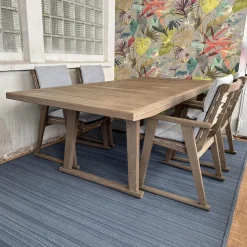 Essgruppe Gio Outdoor Teak Antique Grey Stühle Bezug Stoff Ecate Blau Weiß